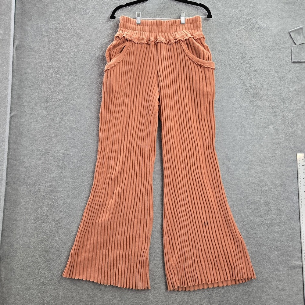 FP Beach Women Pants XS Orange Serena Rib Flare Lounge 28" Inseam READ